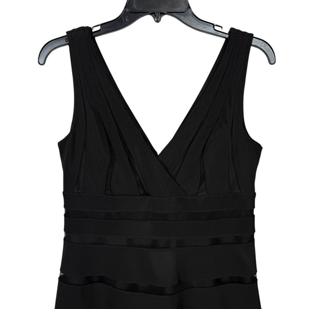 White House Black Market Dress Size 6 Black Striped A Line Mesh Bandage Classy - Picture 5 of 9